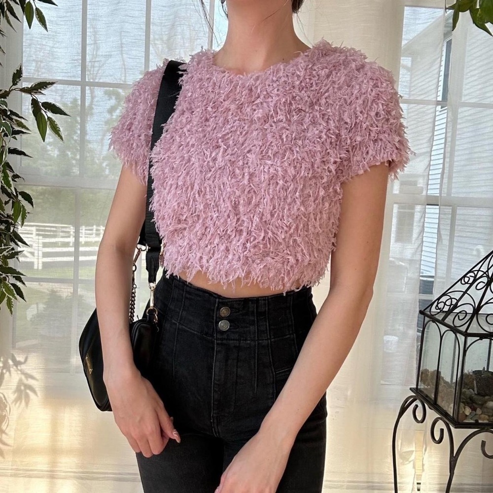 Zara Faux Feather Crop top Mauve